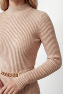 Chain Detail Rib Knit Sweater Dress