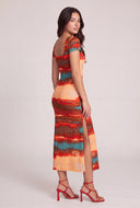 Abstract Print Short Sleeve Maxi Dress