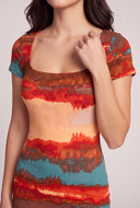 Abstract Print Short Sleeve Maxi Dress
