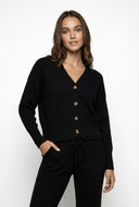 Waffle Knit Balloon Sleeve Cardigan