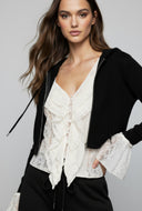 Adley Rib Knit Zip Front Crop Hoodie