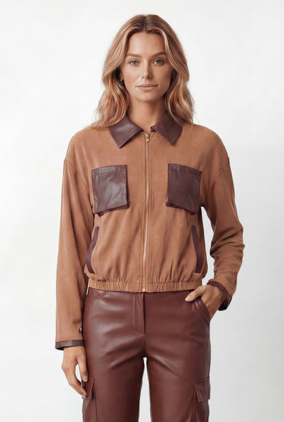 Two Tone Twill Zip Front Jacket
