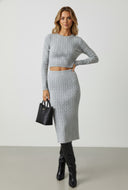 Ribbed Cable Knit High Waisted Midi Skirt