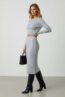 Ribbed Cable Knit High Waisted Midi Skirt
