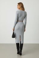 Ribbed Cable Knit High Waisted Midi Skirt