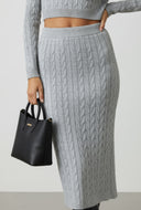 Ribbed Cable Knit High Waisted Midi Skirt