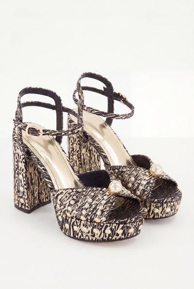 Studded Ankle Strap Block Heels