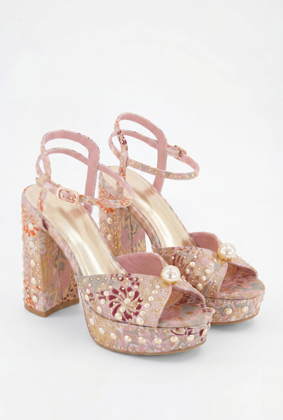 Studded Ankle Strap Block Heels