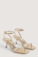 Metallic Buckle Kitten Heel Sandals