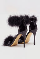 Feather Ankle Strap Stilettos