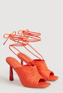 Ruched Lace Up High Heel Mules