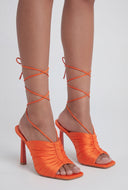 Ruched Lace Up High Heel Mules