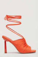Ruched Lace Up High Heel Mules