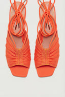 Ruched Lace Up High Heel Mules