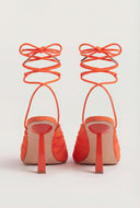 Ruched Lace Up High Heel Mules