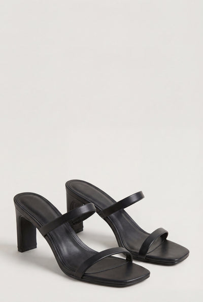 Square Toe Double Strap Mid Heels