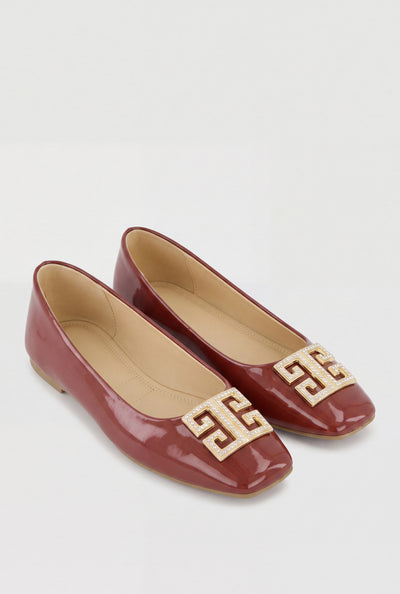 Glam Greek Key Square Toe Flats