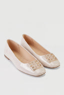 Glam Greek Key Square Toe Flats