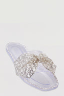 Glam Faux Pearl Bow Jelly Sandals