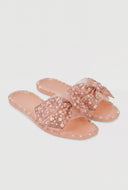Glam Faux Pearl Bow Jelly Sandals