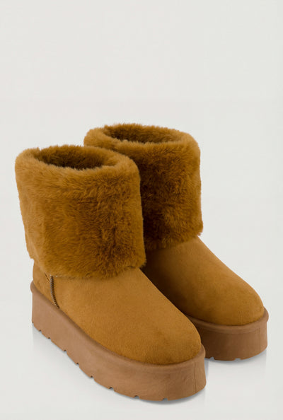 Faux Fur Trim Platform Booties