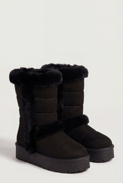 Quilted Faux Suede Platform Winter Boots