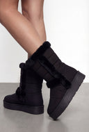 Quilted Faux Suede Platform Winter Boots