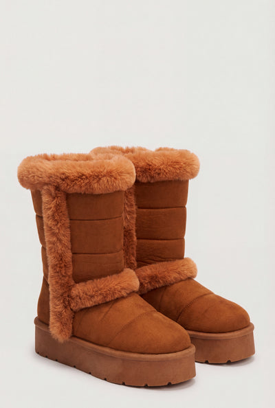 Quilted Faux Suede Platform Winter Boots