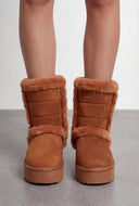 Quilted Faux Suede Platform Winter Boots