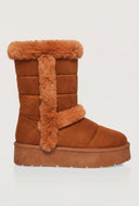 Quilted Faux Suede Platform Winter Boots