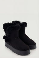 Pom Poms Faux Suede Platform Winter Boots