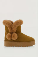 Pom Poms Faux Suede Platform Winter Boots