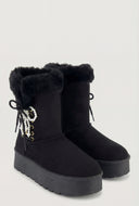 Pearl Bow Lace-Up Winter Boots