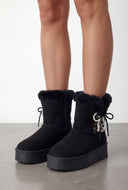 Pearl Bow Lace-Up Winter Boots