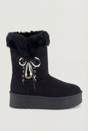 Pearl Bow Lace-Up Winter Boots