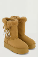 Pearl Bow Lace-Up Winter Boots