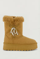 Pearl Bow Lace-Up Winter Boots
