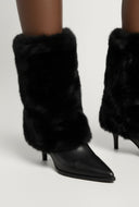 Faux Fur Pointed Toe Kitten Heel Booties