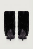 Faux Fur Pointed Toe Kitten Heel Booties