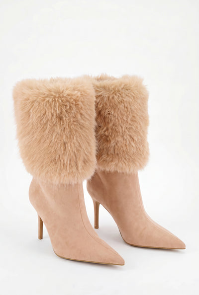 Faux Fur Cuff Stiletto Booties