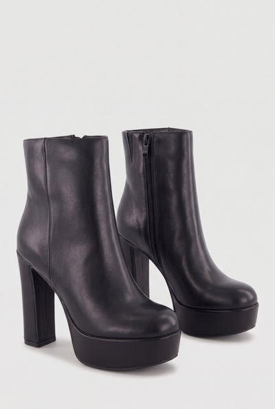 Zip Block Heel Platform Booties
