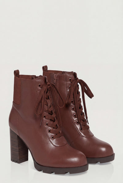 Block Heel Ankle Combat Boots