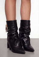 Metallic Lock Fold Over Stiletto Ankle Booties