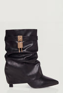 Metallic Lock Fold Over Stiletto Ankle Booties