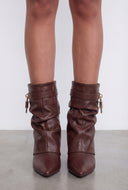 Metallic Lock Fold Over Stiletto Ankle Booties