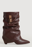 Metallic Lock Fold Over Stiletto Ankle Booties