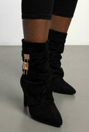 Metallic Lock Fold Over Stiletto Ankle Booties