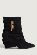 Metallic Lock Fold Over Stiletto Ankle Booties