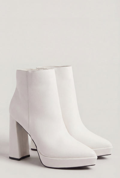 Pointed Toe Zip Block Heel Ankle Booties