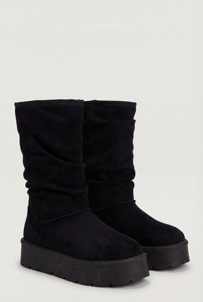 Faux Fur Lined Mid-Calf Slouch Boots